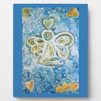 Golden Blue Angel Art Painting Plaque Gift