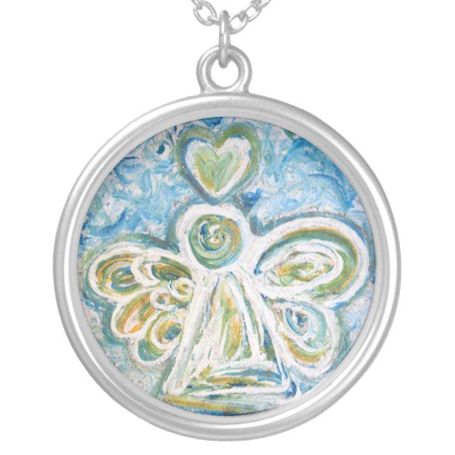 Golden Blue Angel Silver Necklace (Front)