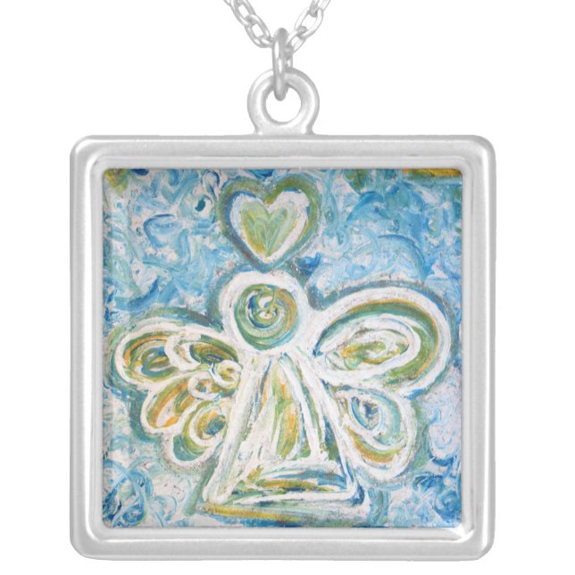 Golden Blue Angel Silver Necklace (Front)