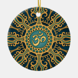 Golden Blue Aum Star Ceramic Ornament