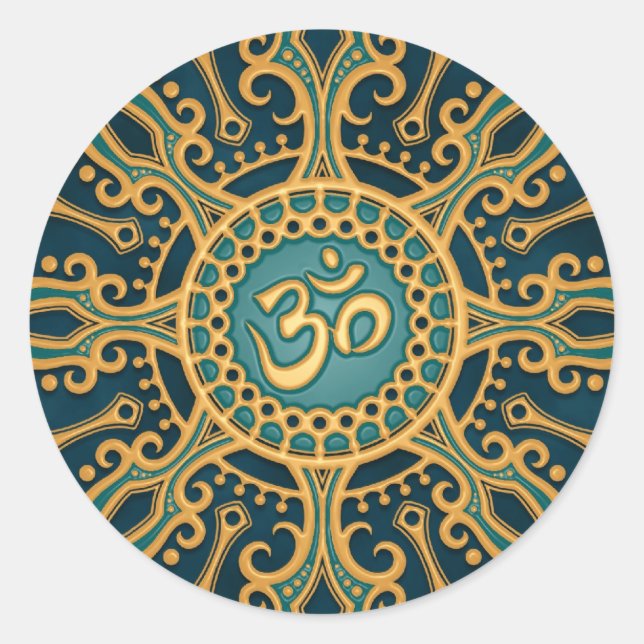 Golden Blue Aum Star Classic Round Sticker (Front)