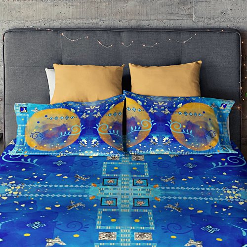 Golden  Blue Boho Mexican Maximalist  Accent Pillow
