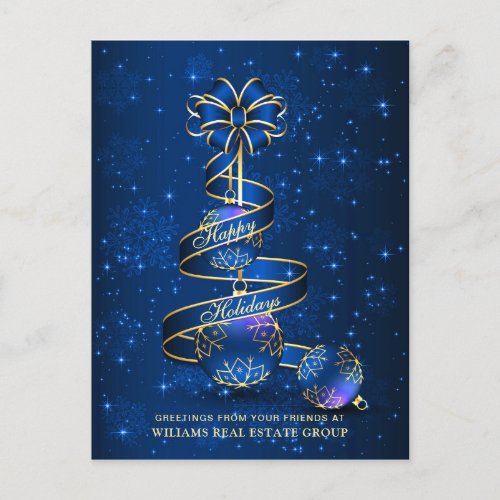 Golden Blue Christmas Ball Corporate Greeting Holiday Postcard