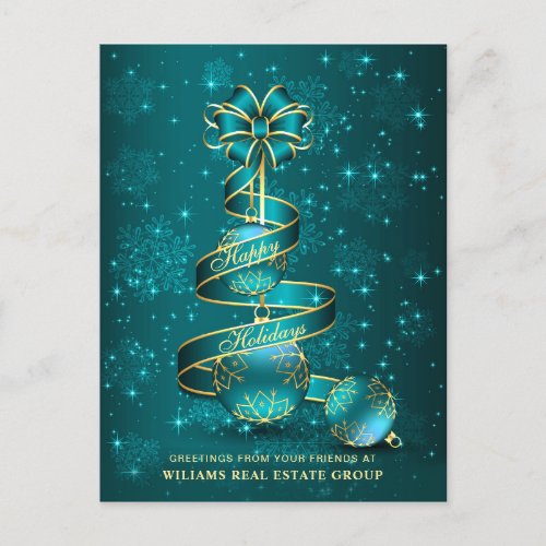 Golden Blue Christmas Ball Corporate Greeting Holiday Postcard