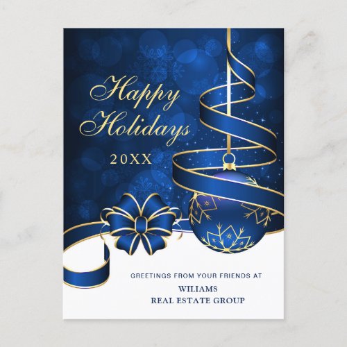 Golden Blue Christmas Ball Corporate Greeting Holiday Postcard