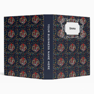 Golden Blue Christmas Night Floral Ball 3 Ring Binder