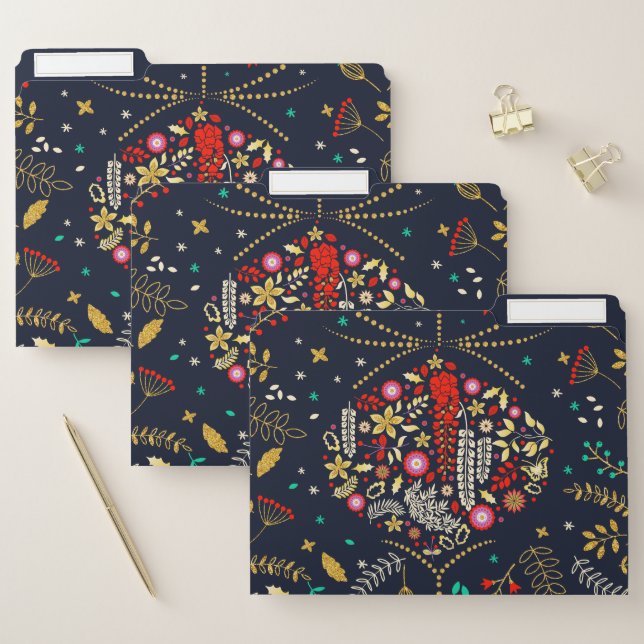 Golden Blue Christmas Night Floral Ball File Folder (Set)