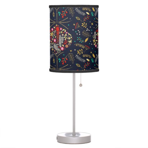 Golden Blue Christmas Night Floral Ball Table Lamp