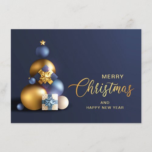 Golden Blue Christmas Ornament Corporate Greeting Holiday Card