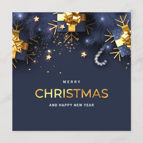 Golden Blue Christmas Ornament Corporate Greeting  Holiday Card