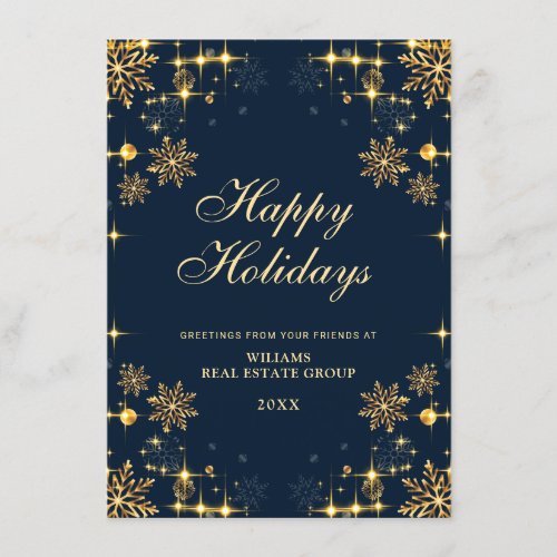 Golden Blue Christmas Ornament Corporate Greeting Holiday Card