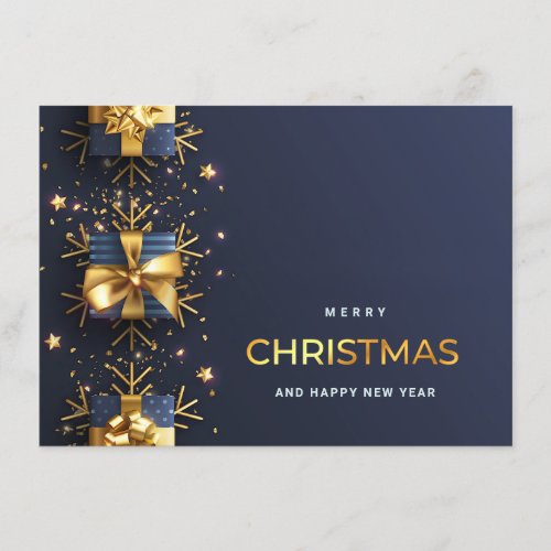 Golden Blue Christmas Ornament Corporate Greeting  Holiday Card