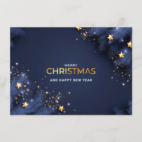 Golden Blue Christmas Ornament Corporate Greeting Holiday Card