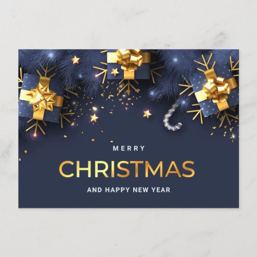 Golden Blue Christmas Ornament Corporate Greeting  Holiday Card