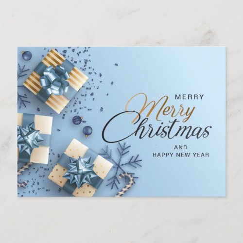 Golden Blue Christmas Ornament Corporate Greeting Holiday Card