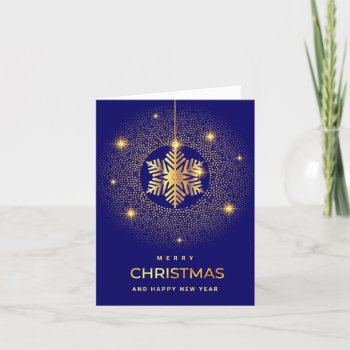 Golden Blue Christmas Ornament Corporate Greeting Holiday Card by Holiday_Wishes at Zazzle