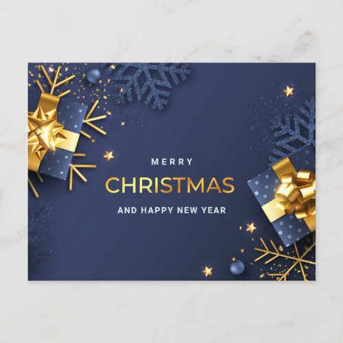 Golden Blue Christmas Ornament Corporate Greeting  Holiday Postcard