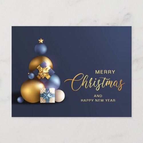 Golden Blue Christmas Ornament Corporate Greeting Holiday Postcard