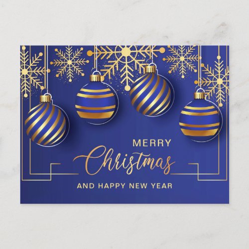 Golden Blue Christmas Ornament Corporate Greeting Holiday Postcard