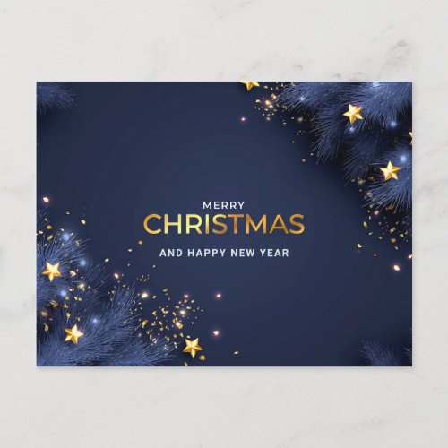 Golden Blue Christmas Ornament Corporate Greeting Holiday Postcard