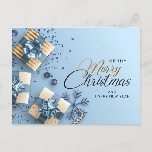 Golden Blue Christmas Ornament Corporate Greeting Holiday Postcard