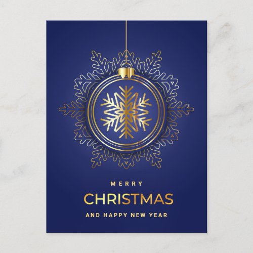 Golden Blue Christmas Ornament Corporate Greeting Holiday Postcard