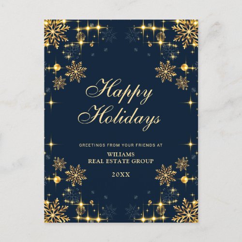 Golden Blue Christmas Ornament Corporate Greeting Holiday Postcard