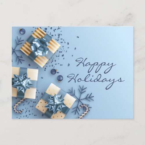 Golden Blue Christmas Ornament Corporate Greeting  Holiday Postcard