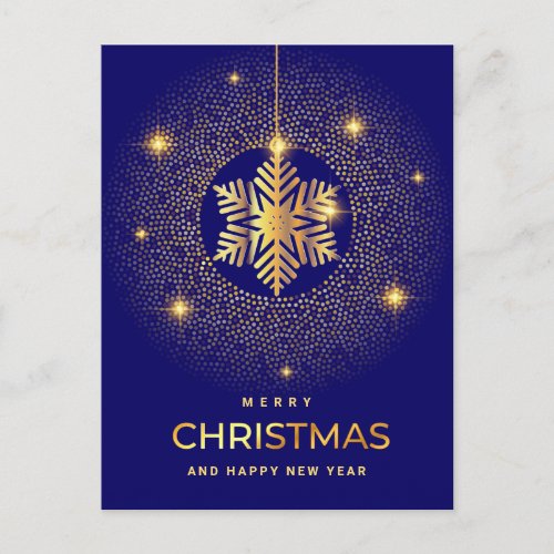 Golden Blue Christmas Ornament Corporate Greeting Postcard