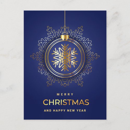 Golden Blue Christmas Ornament Corporate Greeting Postcard