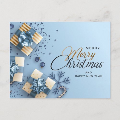 Golden Blue Christmas Ornament Corporate Greeting  Postcard