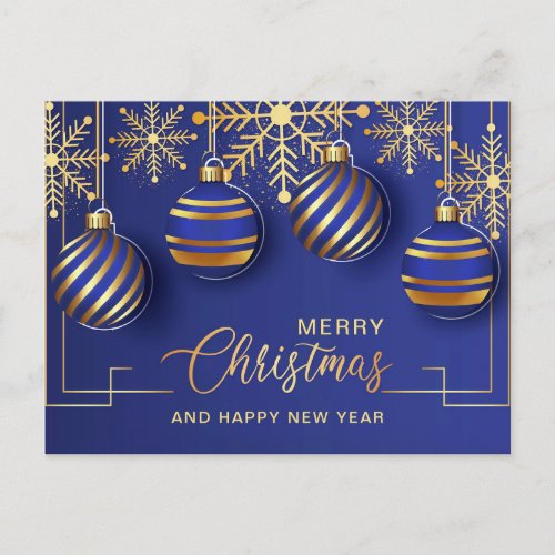 Golden Blue Christmas Ornament Corporate Greeting Postcard