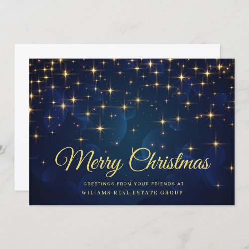 Golden Blue Christmas Stars Corporate Greeting Hol Holiday Card