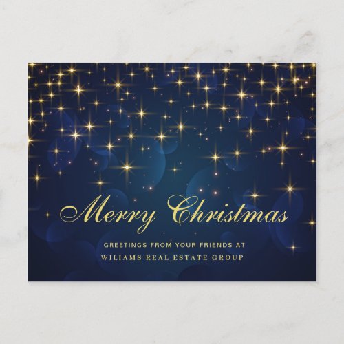 Golden Blue Christmas Stars Corporate Greeting Hol Holiday Postcard