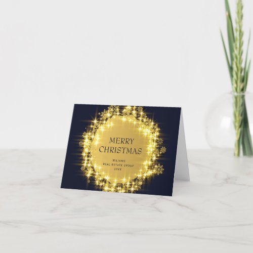 Golden Blue Christmas Stars Corporate Greeting Holiday Card