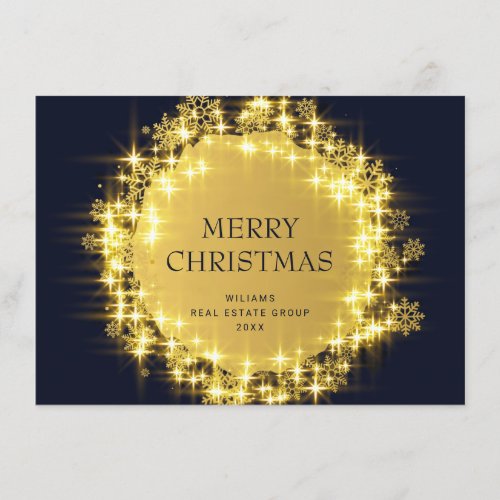 Golden Blue Christmas Stars Corporate Greeting Holiday Card