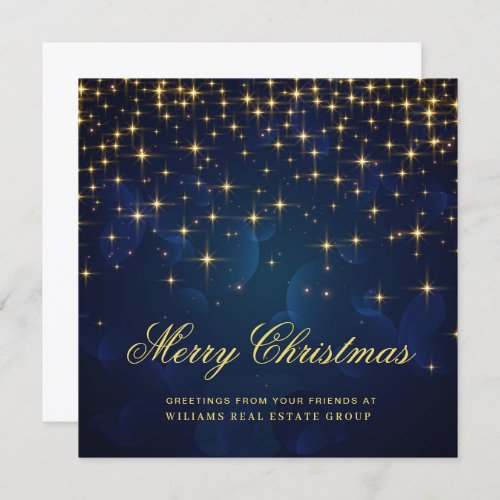 Golden Blue Christmas Stars Corporate Greeting Holiday Card