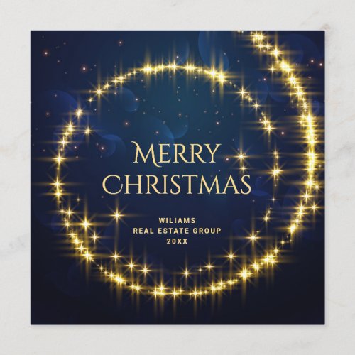 Golden Blue Christmas Stars Corporate Greeting Holiday Card