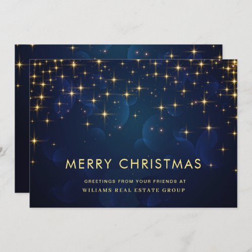 Golden Blue Christmas Stars Corporate Greeting Holiday Card