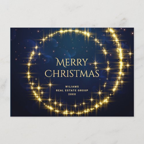 Golden Blue Christmas Stars Corporate Greeting Holiday Card