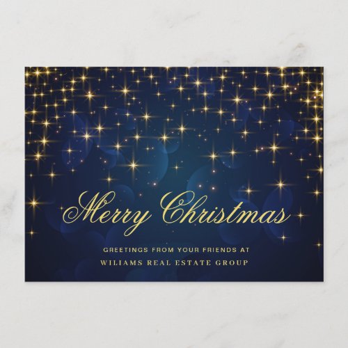 Golden Blue Christmas Stars Corporate Greeting Holiday Card