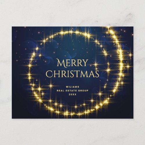 Golden Blue Christmas Stars Corporate Greeting Holiday Postcard