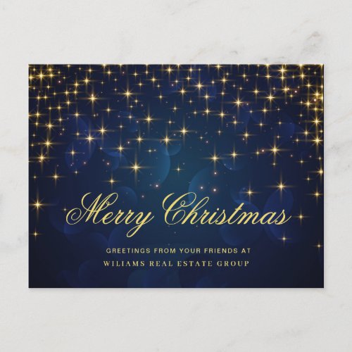 Golden Blue Christmas Stars Corporate Greeting Holiday Postcard