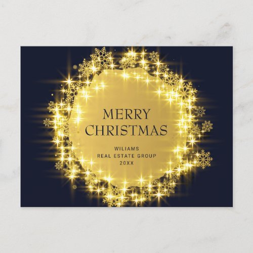 Golden Blue Christmas Stars Corporate Greeting Holiday Postcard