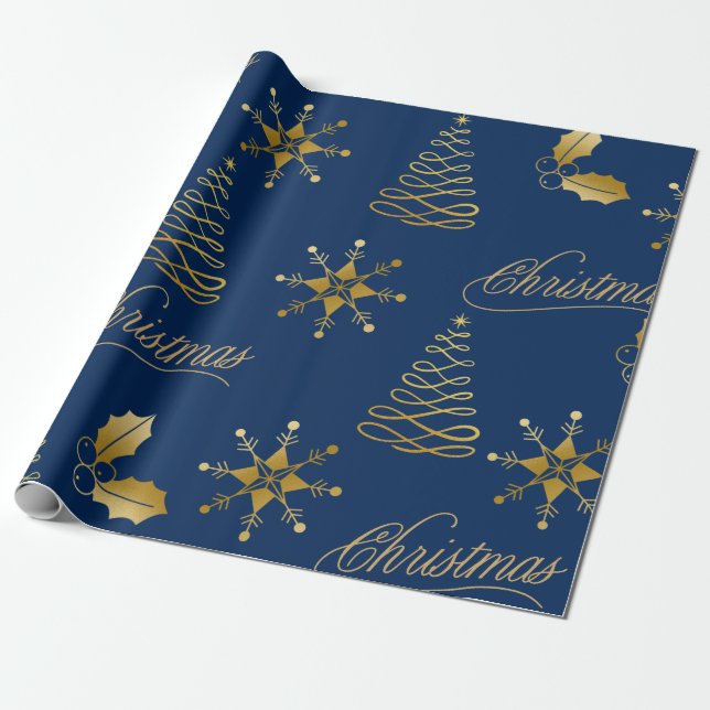 golden blue Christmas  Wrapping Paper (Unrolled)