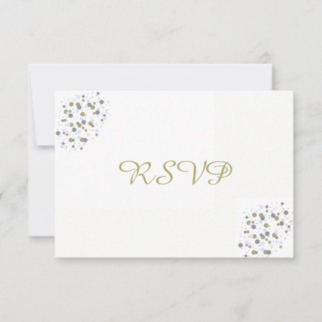 Golden Blue Confetti Dots RSVP Card (Front)