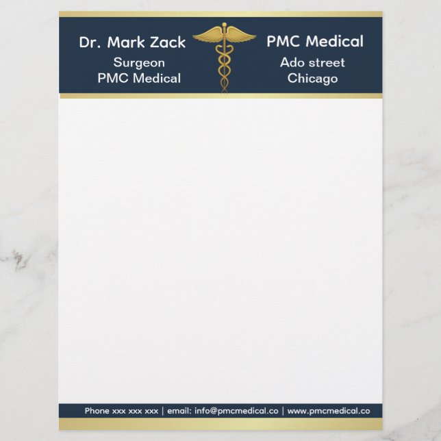 Golden blue customizable doctor  letterhead (Front)