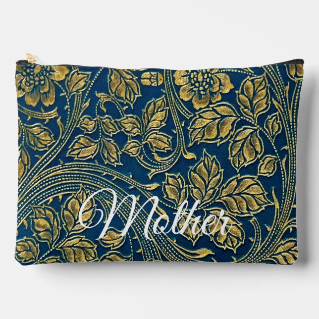 Golden Blue Elegance Accessory Pouch (Front)