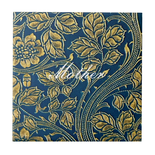 Golden Blue Elegance  Ceramic Tile (Front)