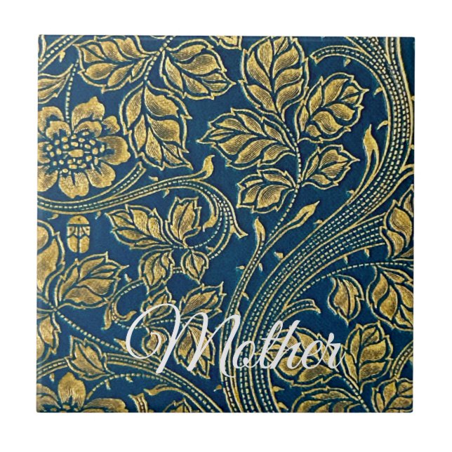 Golden Blue Elegance  Ceramic Tile (Front)